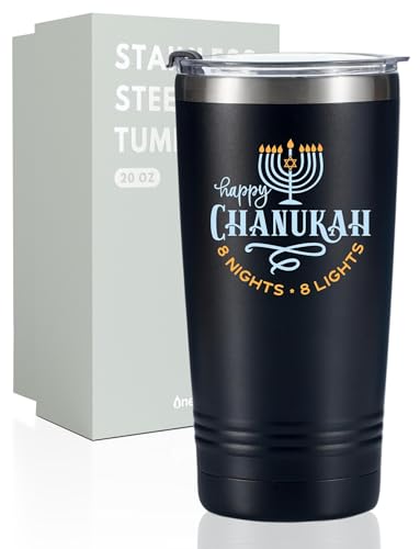 Onebttl Hanukkah Jewish Gifts for Women Men, Hannukah Gifts 20oz Stainless Steel Mug Tumbler with Lid, Gift for Chanukah Jewish Holiday for Friends, Coworkers - Chanukah