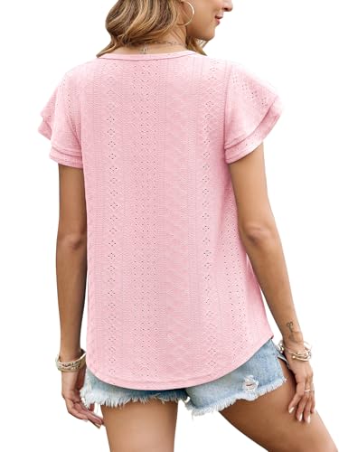 Zwurew Plus Size Blouses for Women Summer Scoop Neck Fashion Blouse Flowy Pleated Tiered Babydoll Tunic Shirts Light Pink XXL — view 3