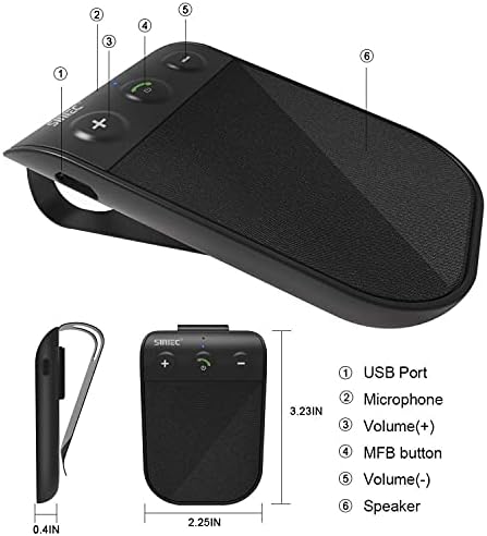SUNITEC Hands Free Car Phone Kit Bluetooth,Support Siri Assistant,AUTO Power ON Off,Voice Guidance,Wireless Handsfree Bluetooth Car Kit with Visor Clip- BC936
