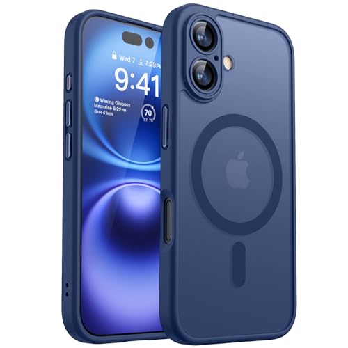 Image of CANSHN Magnetic for iPhone 16 Case, Upgraded [Full Camera Protection] [Compatible with Magsafe] [Translucent Matte] Shockproof Protective Phone Case for iPhone 16 - Deep Blue