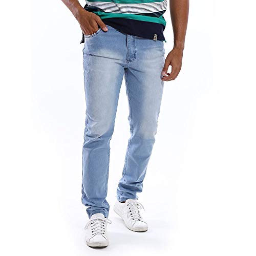 Calça Jeans Masculina Azul Claro Slim com Lycra Tamanho:46