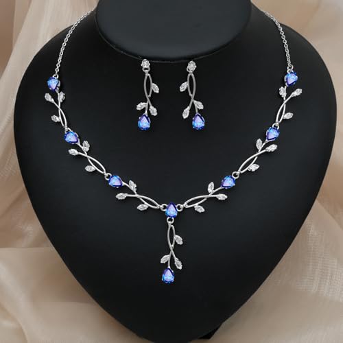 CSY Elegant Bridal Jewelry Sets Clear Cubic Zirconia Wedding Necklace Earrings Bracelet Set for Birdes Bridesmaids CZ Prom Jewelry (Royal Blue-Necklace Earrings Bracelet) by CSY - Used condition - Image 2