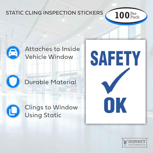 Static Cling Car Inspection Stickers - Safety Ok (100 per Pack) Blue by Donkey Auto Products - Image 2
