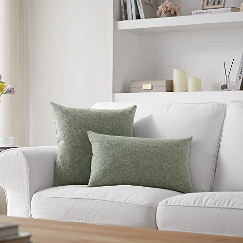 Meekio Set Of 2 Dark Sage Pillow Covers 18 X 18 Inch Farmhouse Boho Decorative Throw Pillow Covers Linen Cushion Covers For Sofa Couch Décor #TOP2