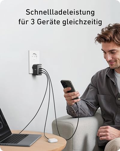 Anker 100W USB C Ladegerät, 736 Netzteil (Nano II), 3-Port Schnellladegerät, Für MacBook Pro/Air, Pixelbook, ThinkPad, iPad Pro, Galaxy S24, iPhone 17/16/15 Series