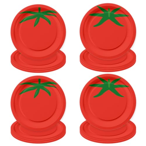 48PCS Tomato Shaped Paper Plates 7 Inch Disposable Dessert Plates, Red Tomato Fruit Party Plates, Summer Vegetable Theme Party Supplies for Birthday, BBQ, Picnic, Garden Party, Italian Pasta Party