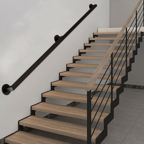 Étagère d'escalier noire pour intérieur et extérieur, fixation murale, barres de support de 80 cm à 6 m, en tube métallique, organisateur gain de place
