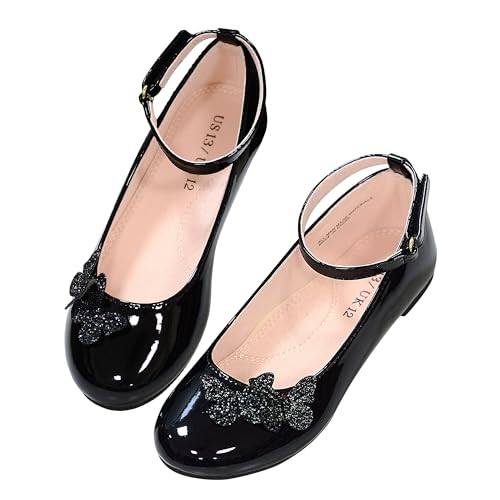 LseLom Girls Dress Shoes Butterfly Mary Janes for Girls Hook and Loop Party Wedding Flats Shoes