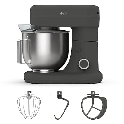 Martha Stewart 5.3Qt Stand Mixer, 12-Speed Tilt-Head Electric Kitchen Mixer with Stainless Steel Bowl, Dough Hook, Whisk & Beater, Splash Guard, Ideal for Baking Bread, Cake & Whipping, Caviar Gray