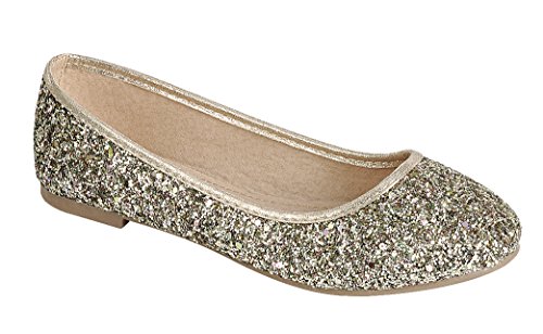 Cambridge Select Women's Closed Round Toe Glitter Sequin Slip-On Ballet Flat,7 B(M) US,Gold - Image 3