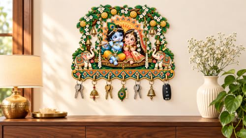 wallxpert Radha Krishna Wall Mounted Designer Key Holder with Hooks