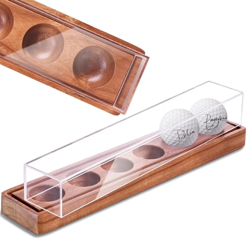 Acrylic Golf Ball Display Case - Uv Protected Clear Display Box For 6 Golf Balls, Solid Wood Desktop Golf Decor For Office, Home, Man Cave - Memorabilia Display Holder (Golf Balls Not Included)
