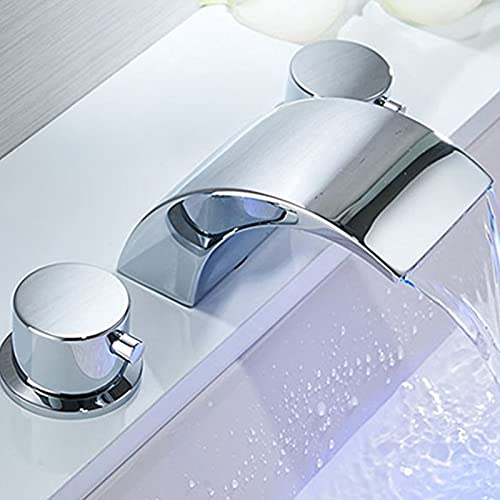 Homevacious Led Widespread Bathroom Faucet Waterfall Chrome Bathroom Faucet For Sink 3 Hole 8-16 Inch 2 Handles Vanity Bath Faucets Garden Modern Commercial Mixer Tap Deck Mount With Supply Lines #TOP3