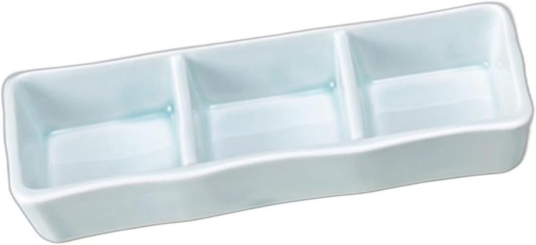 Blue & White Porcelain 3-Piece Plate (Small) [6.5 x 2.3 x 1.1 inches (16.4 x 5.8 x 2.8 cm) | Divider Plate, 3 Piece Reinforced Porcelain, Setomonohonpo,