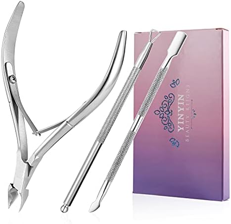 YINYIN Cuticle Trimmer with Pusher and Cutter,Silver