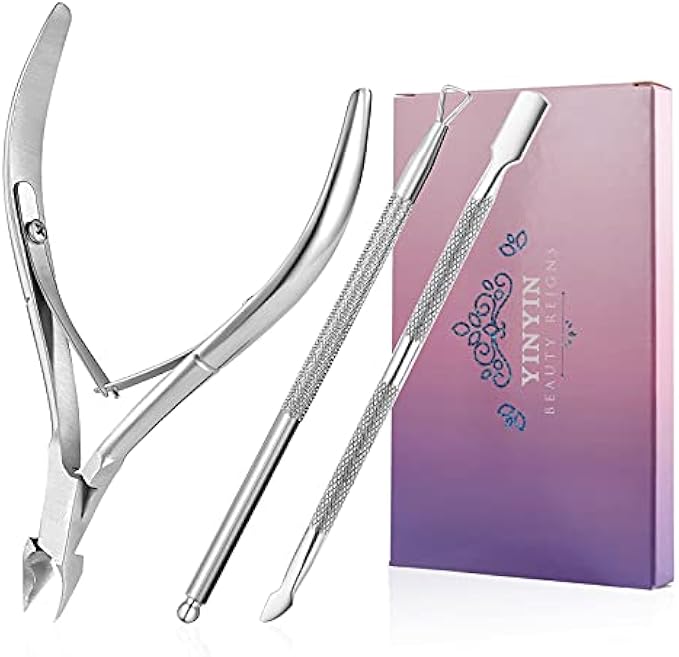 Cuticle Trimmer with Cuticle Pusher -YINYIN Cuticle Remover Cuticle Nippers Professional Stainless Steel Cuticle Pusher and Cutter Clippers Durable Pedicure Manicure Tools for Fingernails and Toenails