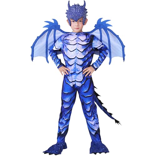 WENAUANG Déguisement Dragon, Combinaison Chevalier Dragon de Givre avec Ailes, Masque et Queue, Costume de Dragon pour les Fêtes d'Halloween, Cosplay et Fêtes