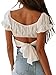 LYANER Women's Ruffle Short Sleeve Tie Up Back Crop Top Off Shoulder Bardot Blouse White Large