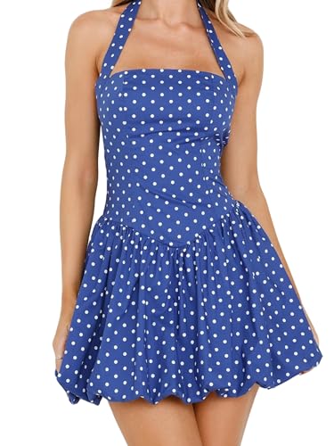 Image of Women's Y2K Sexy Halter Corset Mini Dress Backless Corset Bubble Ruched Waist Club Party Dresses