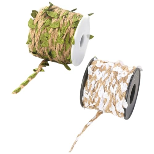 OHPHCALL Cinta Decorativa Efecto Decorativo Natural de Cuerda y Poliéster 2 Rollos de Hojas Artificiales para Manualidades y Tienda de Flores