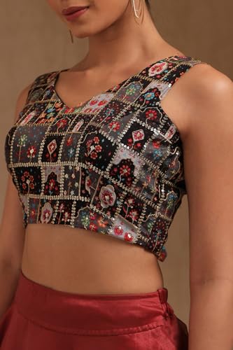 Image of Soch Womens Georgette Floral Print Padded Blouse with Zari