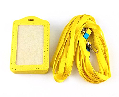 Yueton 10Pcs Vertical Style Leather Business Id Badge Card Holder, Name Card Business Card Holder Tag With Long Neck Strap Band Lanyard (Yellow) #TOP2
