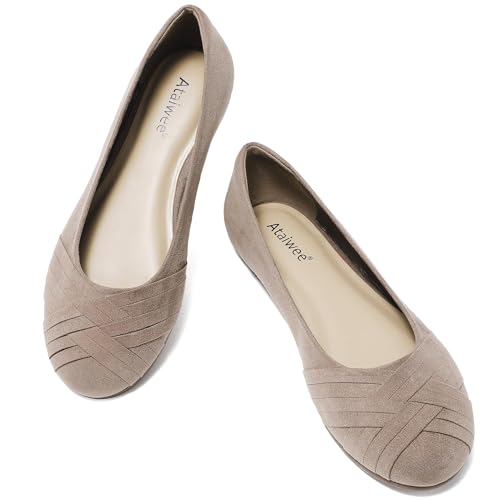 Image of Ataiwee Women's Wide Width Flats Shoes - Casual Comfortable Round Toe Plus Size Ballet Shoes.