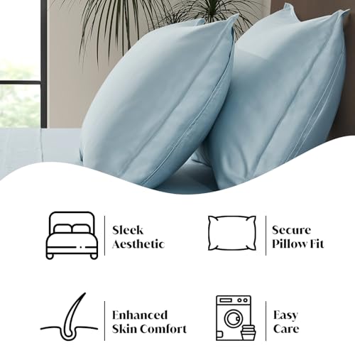 Image of Split King Size Sheet Set | 2 Fitted Sheets for Sleep Number & Adjustable Beds | Organically Grown | Ultra Soft & Cooling |100% Viscose | 17 inch Deep Pocket [Spa Blue]