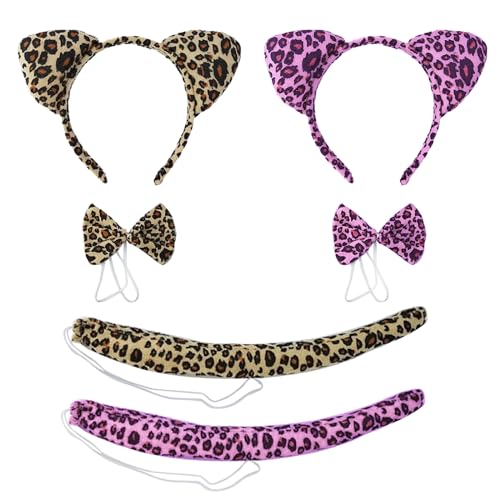 EUPSIIU 6 Pezzi Costume Leopardo Bambina Costume Leopardo Orecchie da Leopardo Coda Papillon Carino Animale Travestimento Leopardo Per Bambino Halloween Carnevale Cosplay Festa Regalo (6PCS)