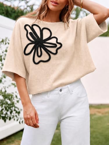 Image of Cicy Bell Womens Oversized Short Sleeve Sweaters Tops Knit Fall Pullovers