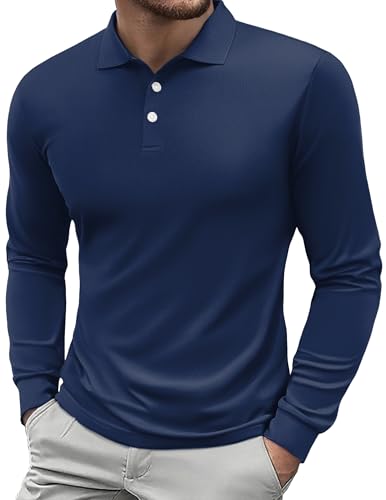 PINSPARK Polo de Manga Larga para Hombre, Golf UPF 50+, Polo de Fitness Transpirable de otoño, Poloshirt básico de Manga Larga para Tiempo Libre.
