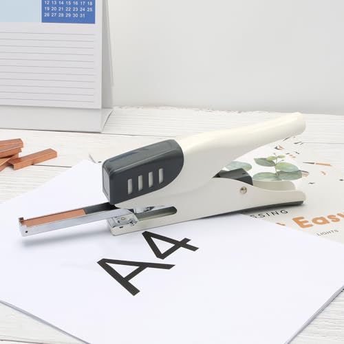 NatSumeBasics Plier Effortless Stapler & 1000 Rose Gold Staples, White Handheld Stapler 45 Sheet Capacity Heavy Duty Manual Staplers for Office Accessories Supplies (White)