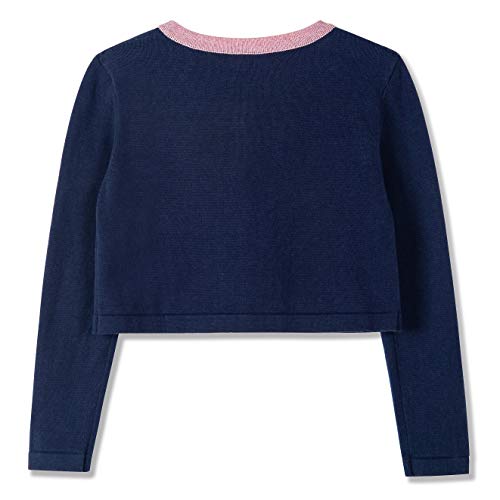 Benito & Benita Girls Cardigan Button Up With Bow Toddler Sweater Cardigan Cotton Kids Dance Shawl Bolero Shrug Long Sleeve Navy-Pink #TOP1