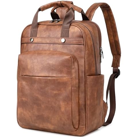 Rcrirth PU Leather Laptop Backpack Women for Travel | 17 Inch Laptop Bag for Women - Large Capacity Teacher Nurse Computer Bag for Work College School (Brown) Cover