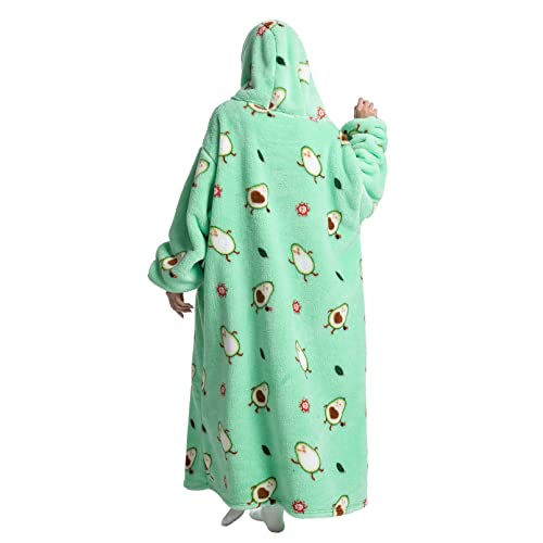 Zajio Long Blanket Hoodie Oversized Wearable Hooded Blanket Long For Adult Men Women Super Soft Comfortable Warm Flannel Sherpa With Pocket And Sleeves Avocado #TOP2