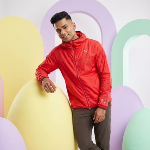 Image of Puma Polyester, Standard Length Men Windbreaker(4053058205602 56414408 Printed Windbreaker Haute Red Xl)