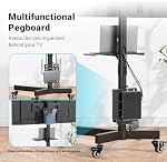 BONTEC Mobile TV Stand avec rangement Pegboard pour TV 32-65 pouces, supports, réglable en hauteur mobile TV Panier sur roues en métal avec plateau & Gestion des câbles,Pendant jusqu'à 88 C'est vrai. Max VESA 400x400mm