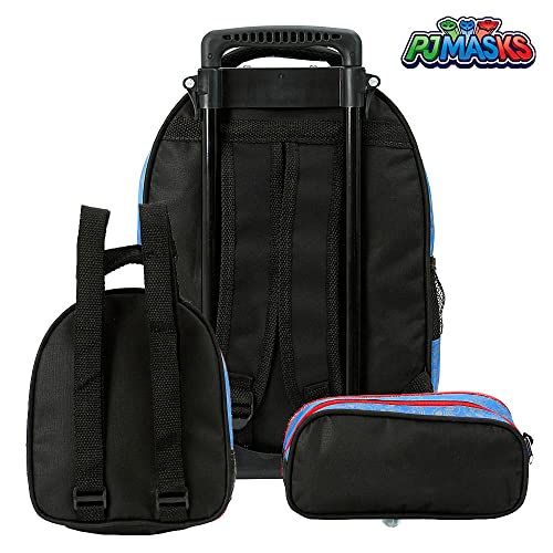 Kit Mochila Escolar Infantil PJ Masks De Rodinhas Azul