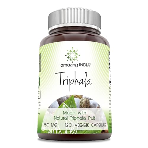 Amazing India Natural Triphala (3 Fruits) 750 mg 120 Veggie Capsules | Non-GMO | Gluten Free