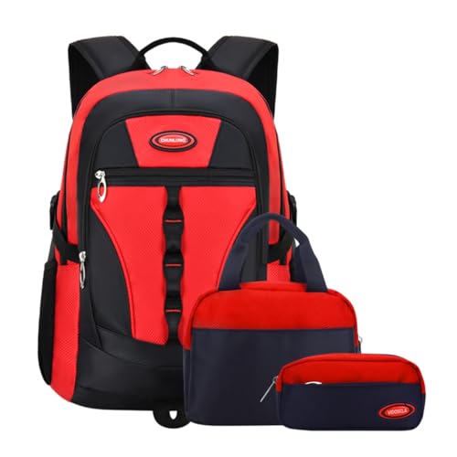 VIDOSCLA Conjunto de mochila escolar para meninos adolescentes, mochilas para meninas, mochila com lancheira, Nº A12, vermelho, Large, Mochilas Daypack