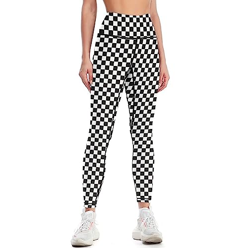 Tadxcjz Checkered High Waisted Yoga Pants for Women 4-Way Stretch Soft Running Workout Leggings Athletic Yoga Pants M