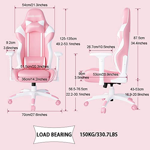 ZYCSH Sedia da Gioco Rosa Fresco Tenero per Ragazze, Sedia Gaming con Reclinabile 160°, Portata 150 Kg/330,7 Libbre - Sedia gaming - Immagine 1