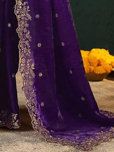 Image of SIRIL Women's Tissue Silk Sequence Embroidery Saree with Unstitched Blouse Piece
