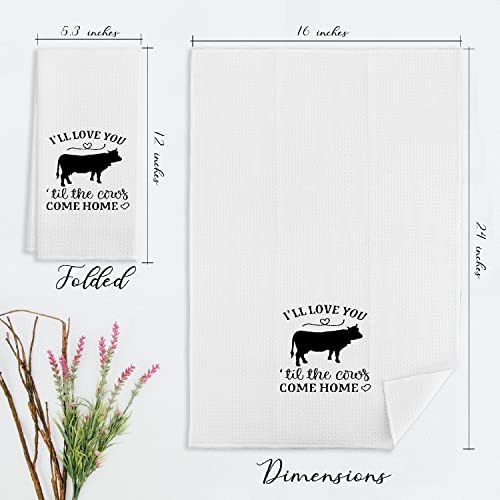 Eioney I'll Love You Til The Cows Come Home Kitchen Towels & Tea Towels, Dish Cloth Flour Sack Hand Towel For Farmhouse Kitchen Decor，24 X 16 Inches Cotton Modern Dish Towels Dishcloths #TOP3