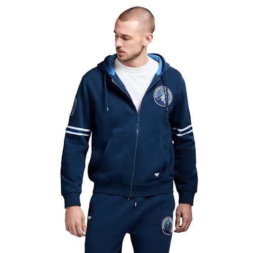 GAME 7 x NBA Officially Licensed Men's Full-Zip Up Long Sleeve Hooded Fleece Sweatshirt, Minnesota Timberwolves, XXL, Navy