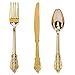 WDF-300 Pieces Gold Plastic Silverware- Disposable Flatware -Heavyweight Plastic Cutlery- Includes 100 Forks, 100 Spoons, 100 Knives