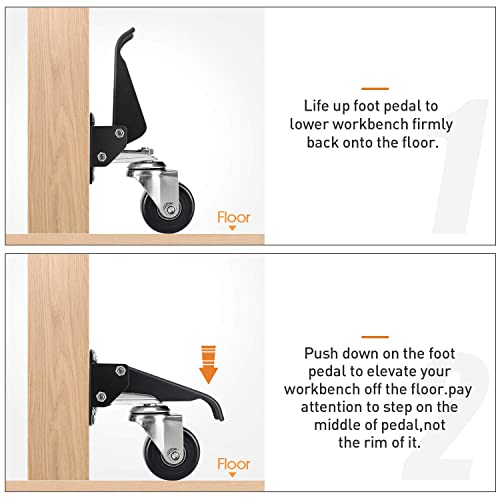 DOZAWA Rodízio para bancada de trabalho, conjunto de 4 rodas retráteis duráveis de aço resistente, t