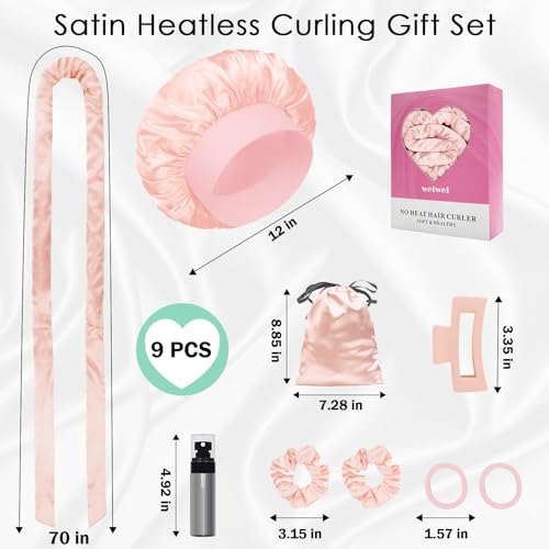 weiwei Satin Heatless Overnight Curls, Lockenwickler Über Nacht Locken Ohne Hitze, 70 Lockenband Locken Über Nacht Heatless Curls Band, 9 Stück Lockenwickler Ohne Hitze Set für Lange Haare