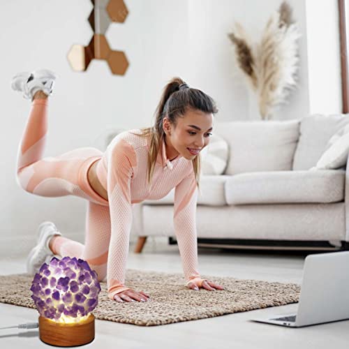 Nice Dream Natural Amethyst Lamp, Crystal Night Light With Wooden Base For Women And Girls Bedroom Decor, Healing Crystal Light For Meditation, Yoga, Gift For Christmas, Birthday， Anniversary #TOP4