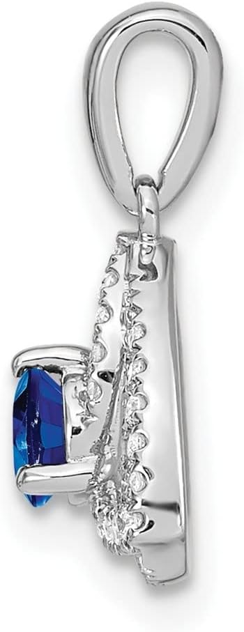 Diamond2Deal 14k White Gold Diamond and Blue Sapphire Triangle Pendant, 0.11Ct